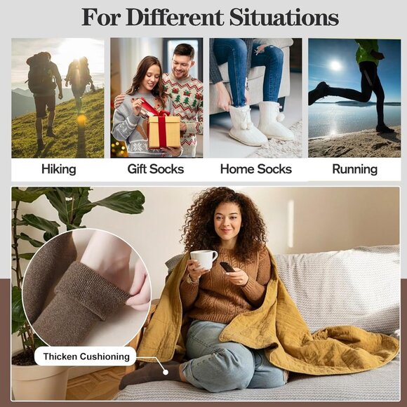 Women Merino Wool Dark Grey Sock 5 Pairs Warm Thick Crew Cozy Winter Boot Socks - Picture 6 of 6